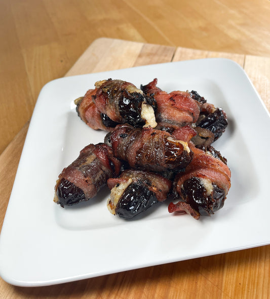 Bacon Wrapped Dates with Vegan Mozzarella